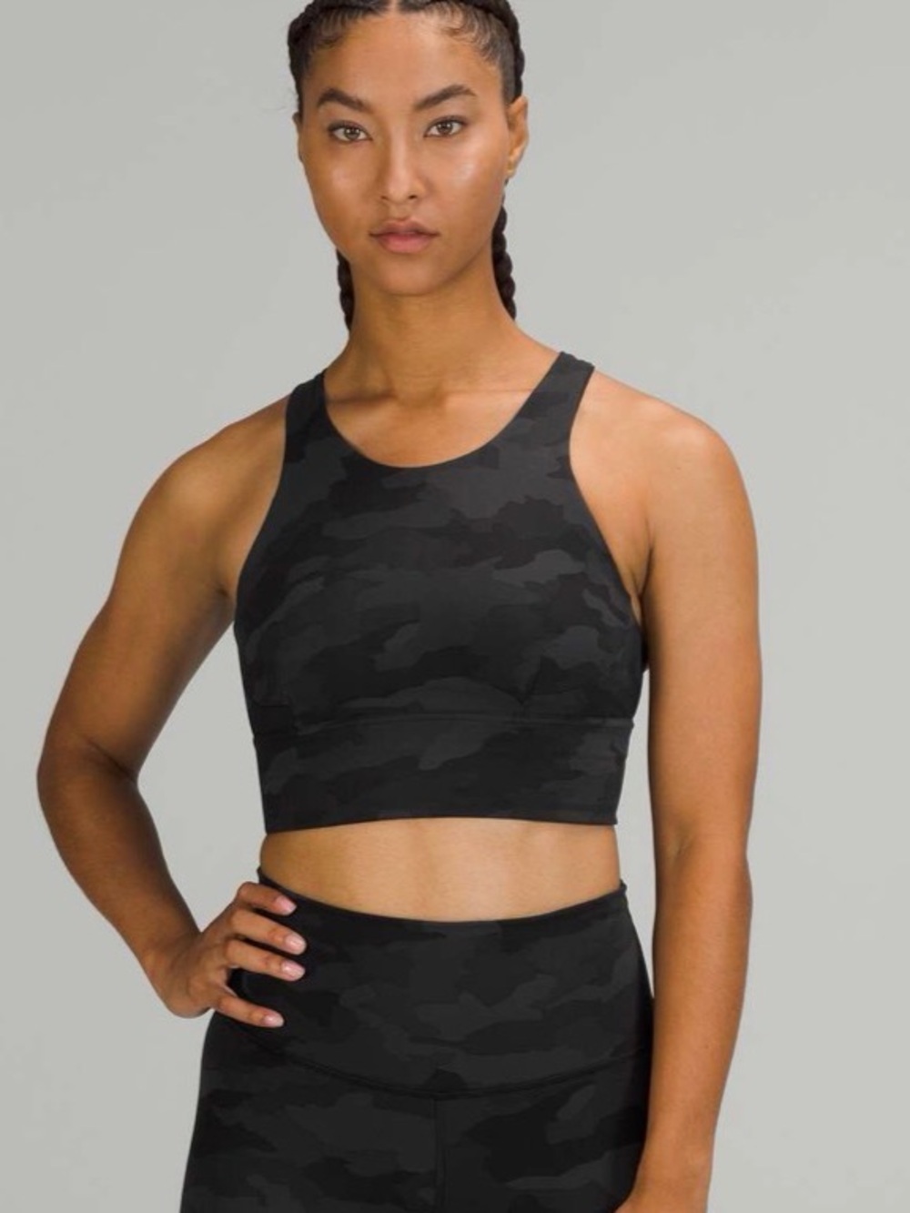 Lululemon Black Camo Wunder Train Longline Bra Medium Support C/D Cup 8